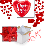 Vignette 1 Ballon Coeur I LOVE YOU + Box De 9 Roses Rouges de Savon