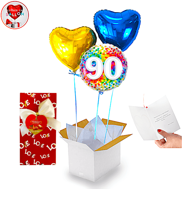 Image 1 Bouquet de Ballons 90 Ans! +Ballotin de chocolat Belge"LOVE" By Livrer un ballon