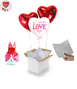 Vignette 1 Bouquet de Ballons I Love You+2 Cœurs rouges+Ballontin de Big Fraise Tagada