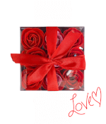 Vignette 3 Ballon Coeur I LOVE YOU + Box De 9 Roses Rouges de Savon