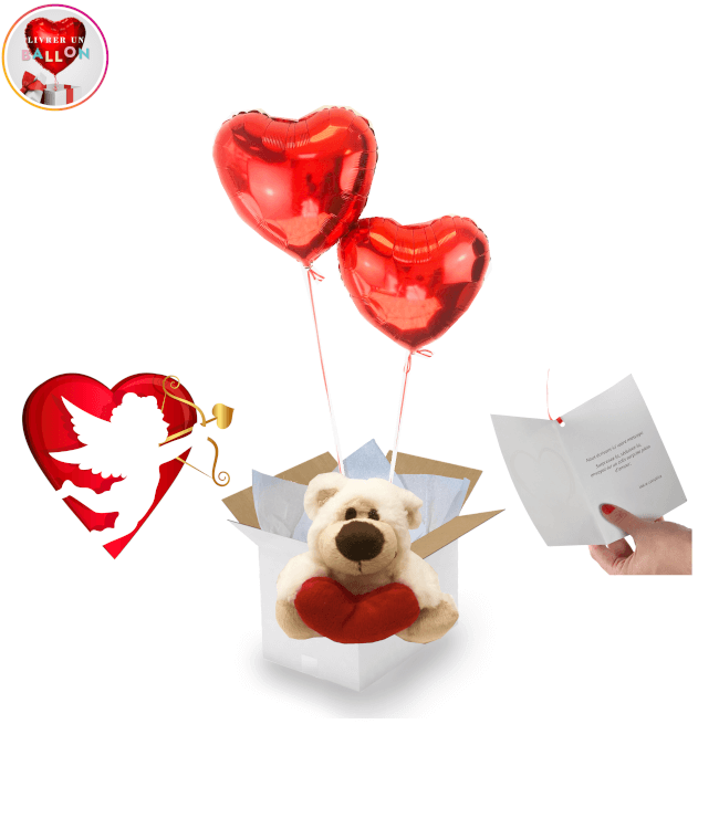 Image 1 Bouquet de 2 Coeurs Rouges +Ourson Love