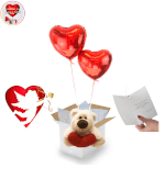 Vignette 1 Bouquet de 2 Coeurs Rouges +Ourson Love