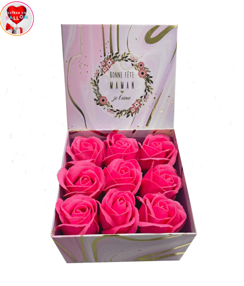 Image Box "Bonne Fête Maman" Avec ces 9 Roses De Savon By Livrer un Ballon