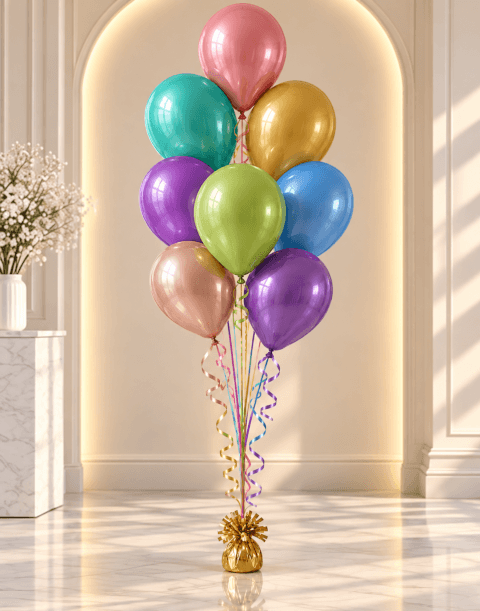 Bouquet de 8 ballons hélium multicolores 