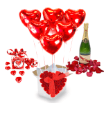 Vignette 1 Big Saint valentin 6 coeurs rouges+chocolat+24 roses rouges de savons+champagne Mumm