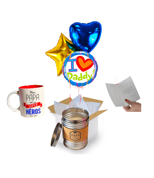Image 1 Bouquet de Ballon I love Daddy+Mug Papa Super Heros+Bougie Papa Cool