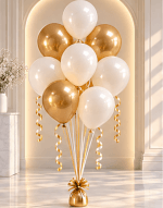 Bouquet de 8 ballons gonflés à l’hélium – Doré & Blanc