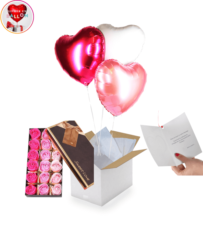 Image 1 Bouquet de Ballons 3 coeurs rosé+Coffret de roses de Savon. by Livrer un ballon