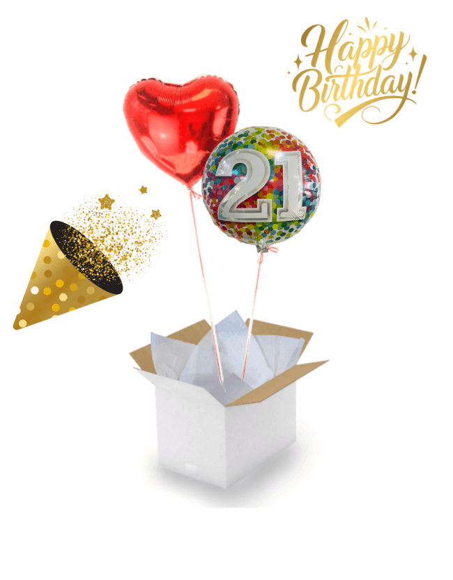 Image 1 Bouquet de ballons 21 ans & cœur rouge – Hélium, 45 cm – Message personnalisé – Cadeau festif toutes occasions
