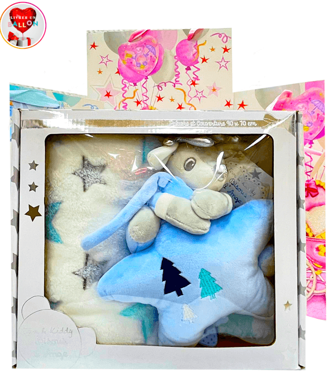 Image 1 Coffret Naissance Bleu Couverture 70 x90 cm et Doudou Musical By Livrer Un Ballon