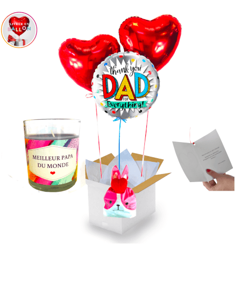 Bouquet de Ballon Fête des pères +bougie"Meilleur Papa du Monde3+Ballotin de Big Fraise Tagada By Livrer un Ballon