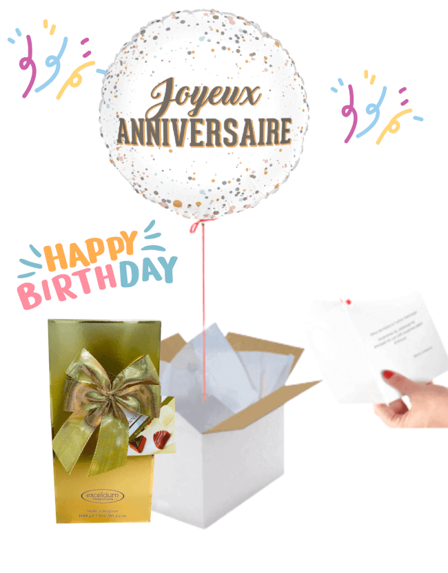 Image 1 Livraison Ballon Anniversaire avec Ballotin de Chocolats Belges – Surprise Inoubliable & Message Personnalisé