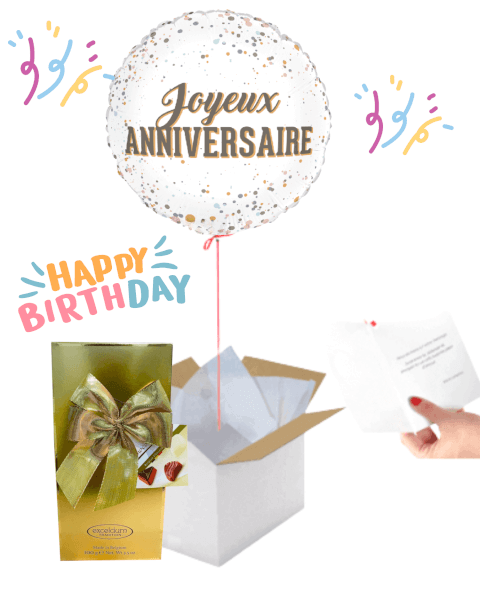 Livraison Ballon Anniversaire avec Ballotin de Chocolats Belges – Surprise Inoubliable & Message Personnalisé