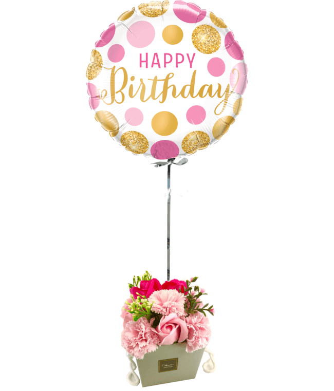 Image 1 Ballon Happy Rose+Bouquet de roses de savon