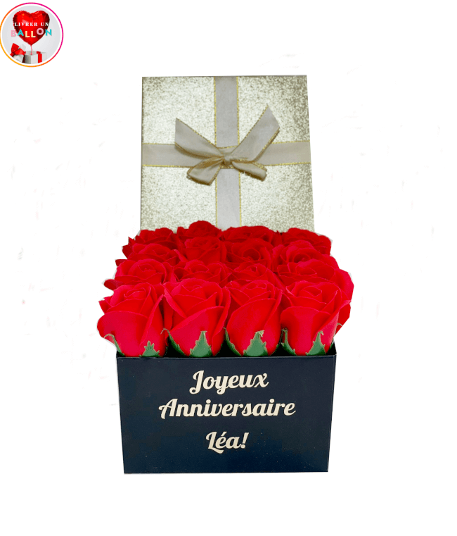 Image 1 Box 16 Roses Rouges de Savon "Texte à Personnaliser" By Livrer un Ballon