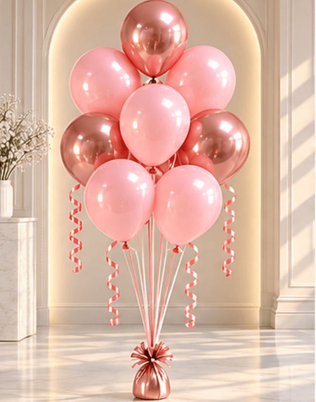 Image 1 Bouquet de 8 ballons gonflés à l’hélium – Rose & Rose Gold