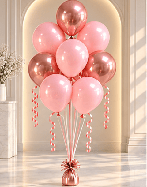 Bouquet de 8 ballons gonflés à l’hélium – Rose & Rose Gold
