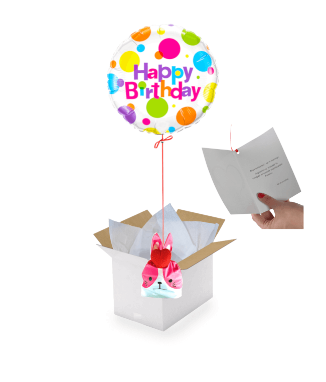 Image 1 Ballon Happy Birthday Confetti couleurs+Ballotin de Big Fraise Tagada