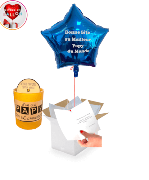 Ballon Etoile Saphir à Personnaliser et sa bougie j'ai un papy qui déchire