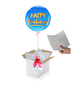 Vignette 1 Ballon Happy Birthday Bleu astral+Ballotin Big Fraise Tagada