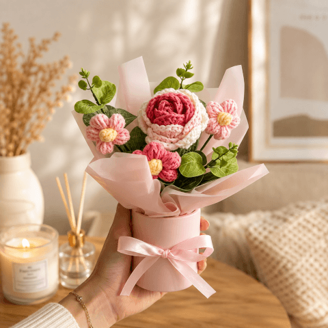 Bouquet de Fleurs au Crochet – Décoration Élégante et Cadeau Original