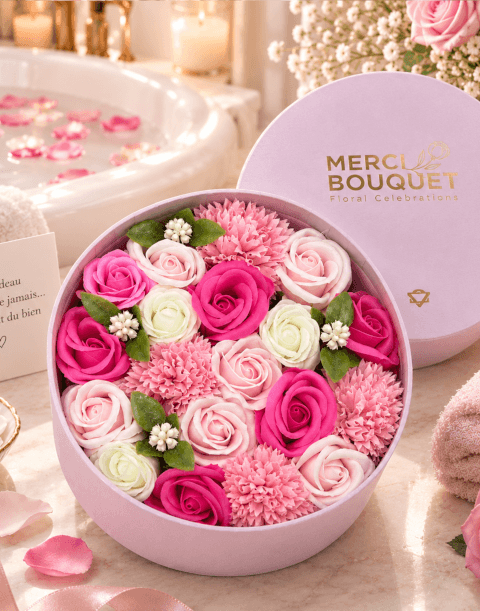 Coffret cadeau de fleurs de savon roses – Un cadeau qui ne fane jamais
