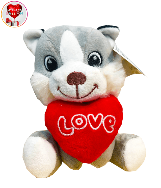 Image 1 Peluche Loup Coeur"LOVE" By Livrer un Ballon