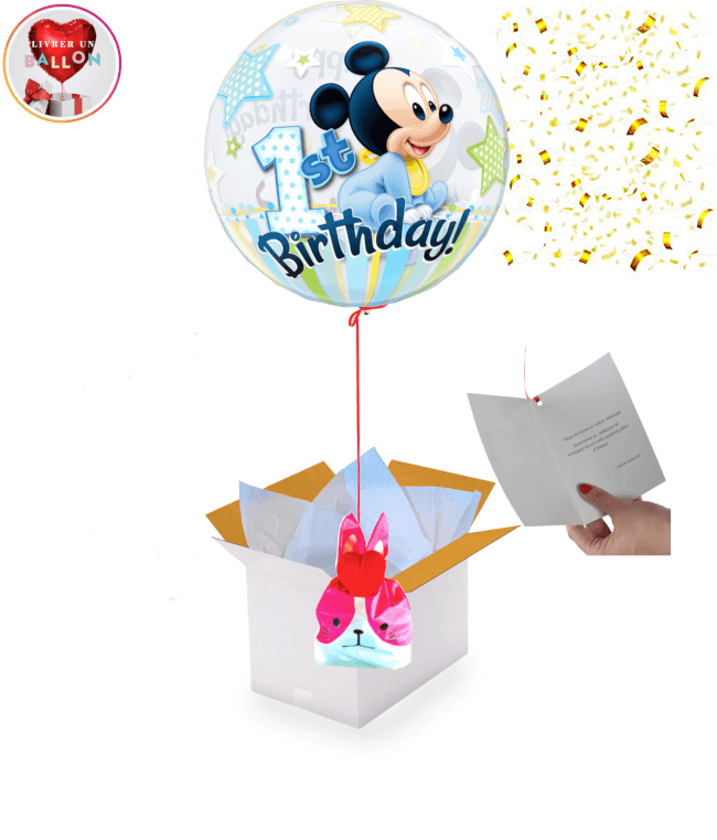 Image 1 Ballon Mickey Happy Birthday 1 An  56cm +Ballotin de Big Fraise Tagada By Livrer un Ballon