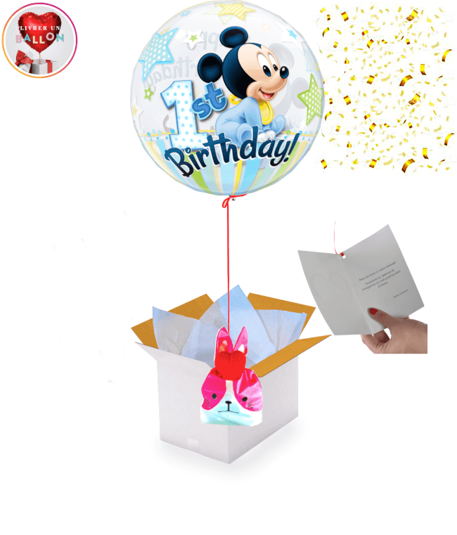 Image 1 Ballon Mickey Happy Birthday 1 An 56cm +Ballotin de Big Fraise Tagada By Livrer un Ballon