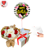 Vignette 1 Bouquet de Fleurs éternelles roses rouges + Ballon Happy Birthday By Livrer un ballon