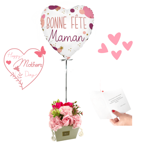 Ballon Hélium Bonne fête Maman et son bouquet de roses de savon