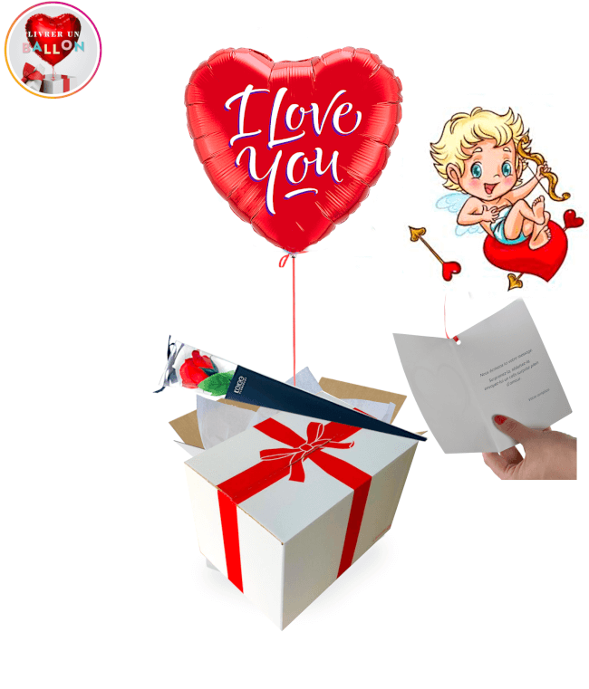 Image 1 Ballon Coeur Rouge I Love You + Rose Rouge de Savon By Livrer un Ballon