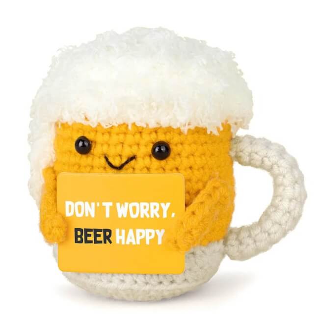 Image 1 Peluche crochet 10cm – Thème bière « Don’t worry, beer happy »