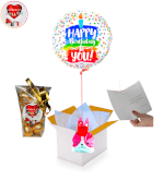 Vignette 1 Ballon Happy Birthday Bougie+Ballotin de Chocolat Belge+Ballotin de Big Fraise Tagada By Livrer un Ballon