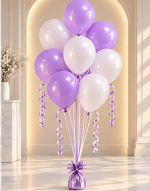 Bouquet de 8 ballons latex mauve & blanc – Gonflés à l’hélium