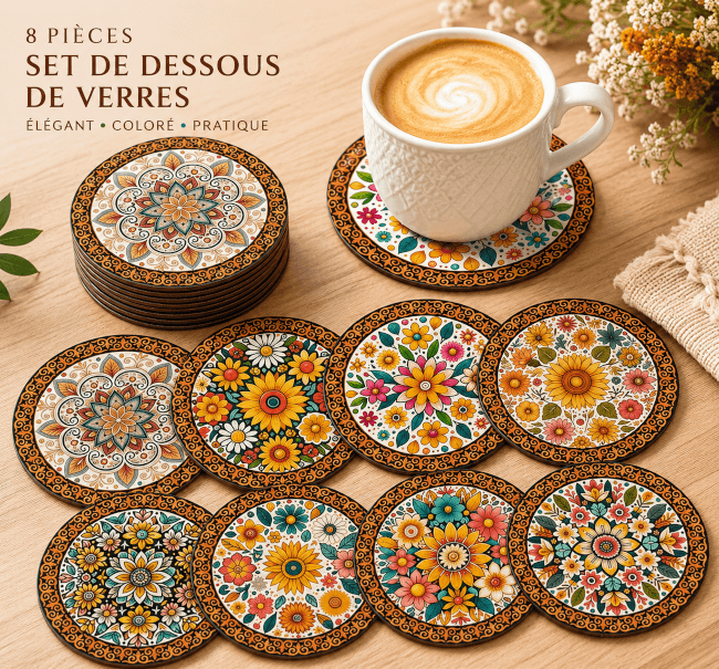Image 1 Set de 8 Dessous de Verres Floraux Bohème