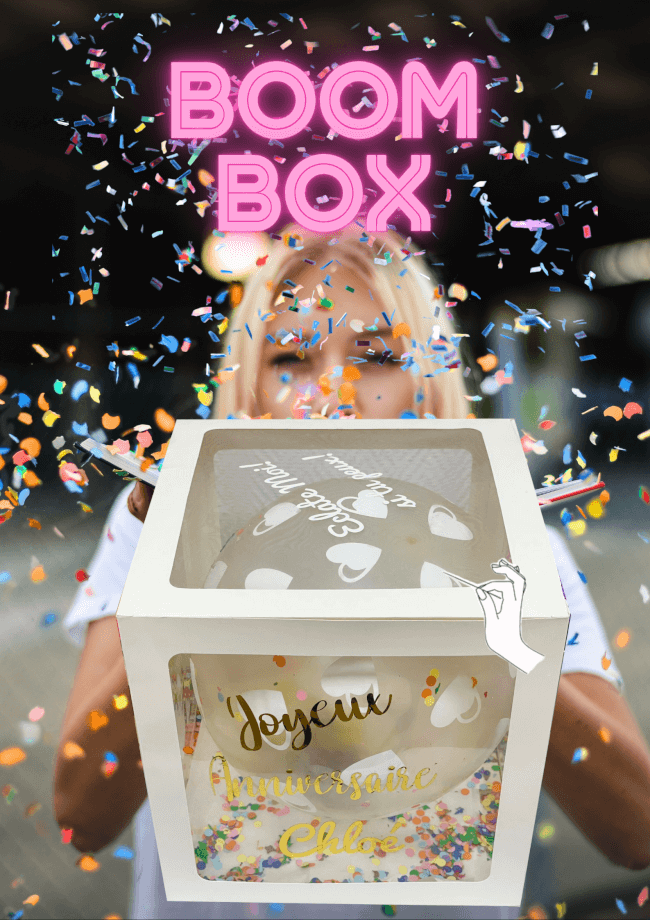 Image 1 BOX Ballon Explosion Confettis! Bonbons Haribo,Texte à personnaliser sur la Box 