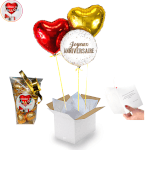 Vignette 1 Bouquet de Ballons Joyeux Anniversaire Doré+Ballotin de Chocolat