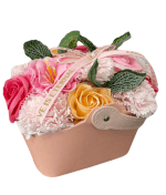 Vignette 1 Panier de fleurs artificielles avec message "L’AMOUR EST ÉTERNEL"