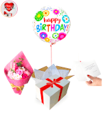 Vignette 1 Ballon Happy Birthday Fleuri! + Bouquet de Fleurs de Roses de Savons à Diluer dans un Bain By Livrer un Ballon