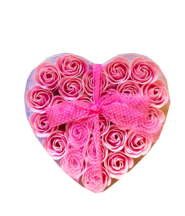Image 1 Coeur de 24 roses roses de savon