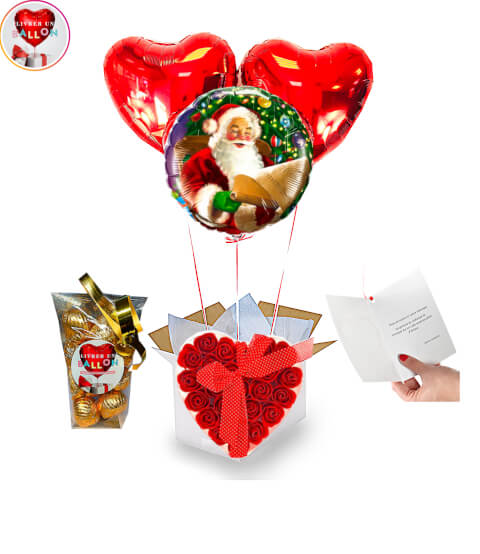 Bouquet noel Coeurs Rouges +24 coeurs roses rouges+ballotin de chocolat By Livrer un Ballon