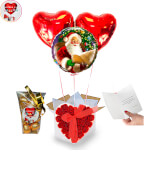 Vignette 1 Bouquet de Ballons Noel 2 cœurs Rouges+24 roses rouges de savon+Ballotin de Chocolat Belge By Livrer un Ballon