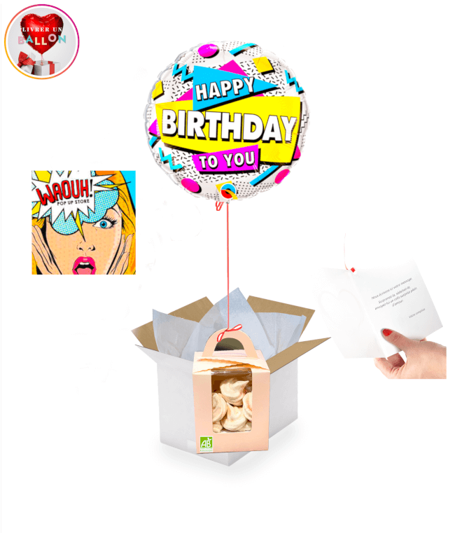 Image 1 Ballon Happy Birthday Pop Art +Ballotin de De Meringue By Livrer un Ballon