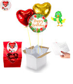 Vignette 1 Bouquet 2 Coeurs rouges et doré happy Birthday fleuri + Ballotin de chocolat By Liver un Ballon