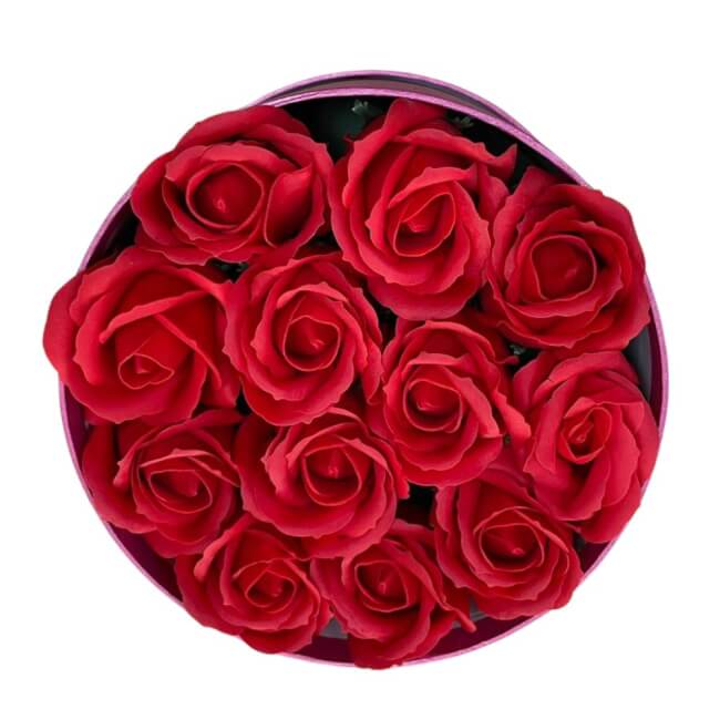 Image 1 Boîte Ronde à Personnaliser avec 12 Roses Rouges en Savon pour la Saint-Valentin