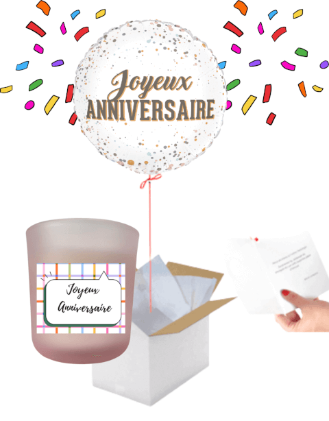 Box Cadeau “Joyeux Anniversaire” – Ballon et Bougie Parfumée
