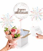 Vignette 1 Ballon « Joyeux Anniversaire » & Fleurs au Crochet