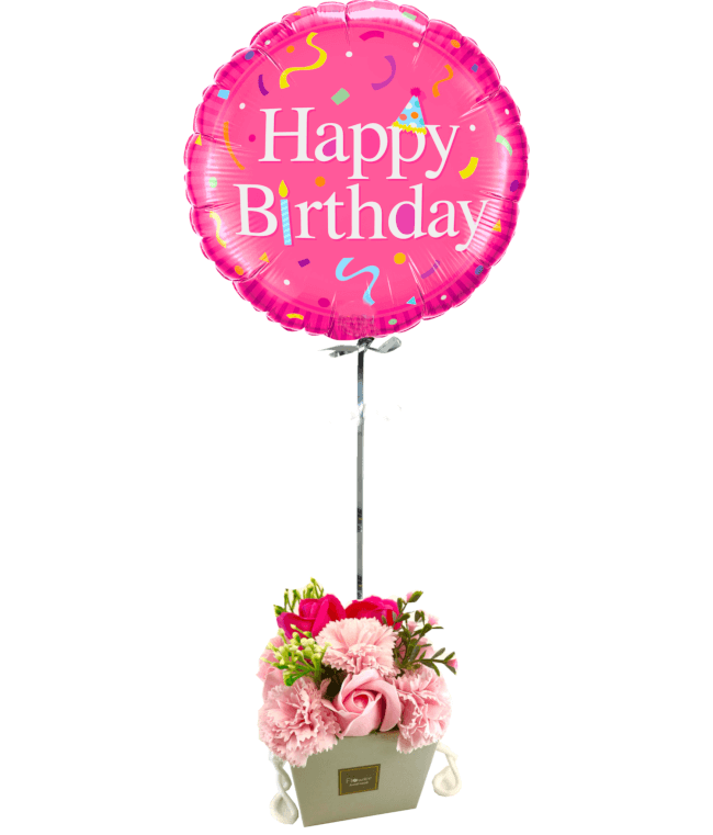 Image 1 Ballon Happy Fête+Bouquet de roses de savon