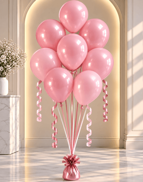 Bouquet de 8 ballons hélium rose – Élégant et prêt à offrir